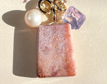 Fossil Coral Agate pendant Indonesia Agate Natural Coral agate Stone Pendant Jewelry flower stone gemstone necklace Anniversary Gift for her