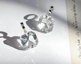Gem grade Clear Quartz Diamond Octagon Asscher Cut Quartz dainty charm Faceted Gemstone Pendant  Cut Gemstone Pendant Super clear quartz