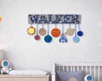 Personalized Space Nursery Name Sign | Planet Mobile Decor