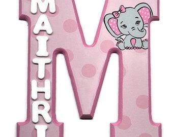 Elephant Nursery Name sign | Pink and Grey Name Sign | Kids Room Decor | Baby Shower