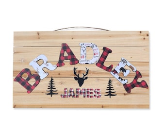 Buffalo Plaid Rustic Name Sign | large sign | Buffalo check | Adventure Nursery | Wood Name Sign