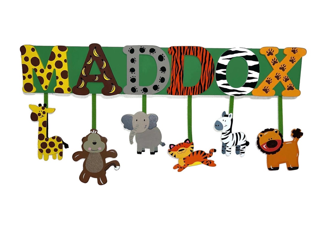 Jungle Name Sign With Adorable Animals Shapes Safari Animals Etsy