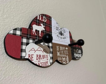 Adventure Buffalo Plaid Moose Small Coat Rack Hooks, Be Brave little Cub Cave Decor, Cloud Coat Rack Red Buffalo Plaid