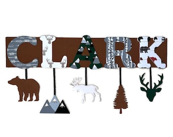 Adventure Mountains Themed Wood Name Sign with dangling wood shapes!