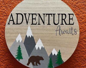 Aventure Awaits Nursery wood Circle Room Decor 12”