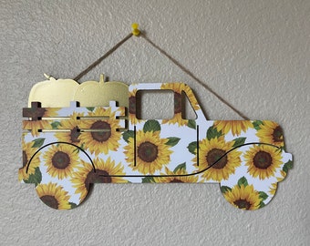 Holiday truck | Wood Sunflower Truck Sign | Fall Decor 12”