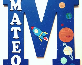 Space Nursery Name Sign | Kids Room Decor | Wooden Nursery Letter