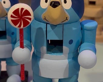 Custom Painted Bluey Nutcracker! 7.5 inches tall. RARE One of a kind