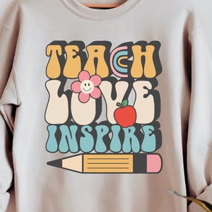 Teach Love Inspire Svg, Design retrò per insegnanti, Insegnante Svg per camicie, Vita da insegnante, Insegnante benedetto, File di taglio per Cricut, Sublimazione