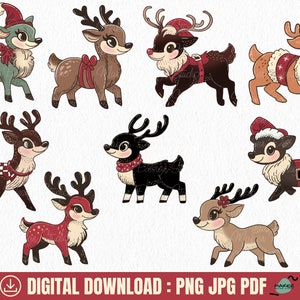 Rentier Clipart PNG, Waldtier, Winterurlaub, Baby Tiere Clipart Weihnachten für DIY Handwerk Shirts, Tassen, Grußkarte, Scrapbooks
