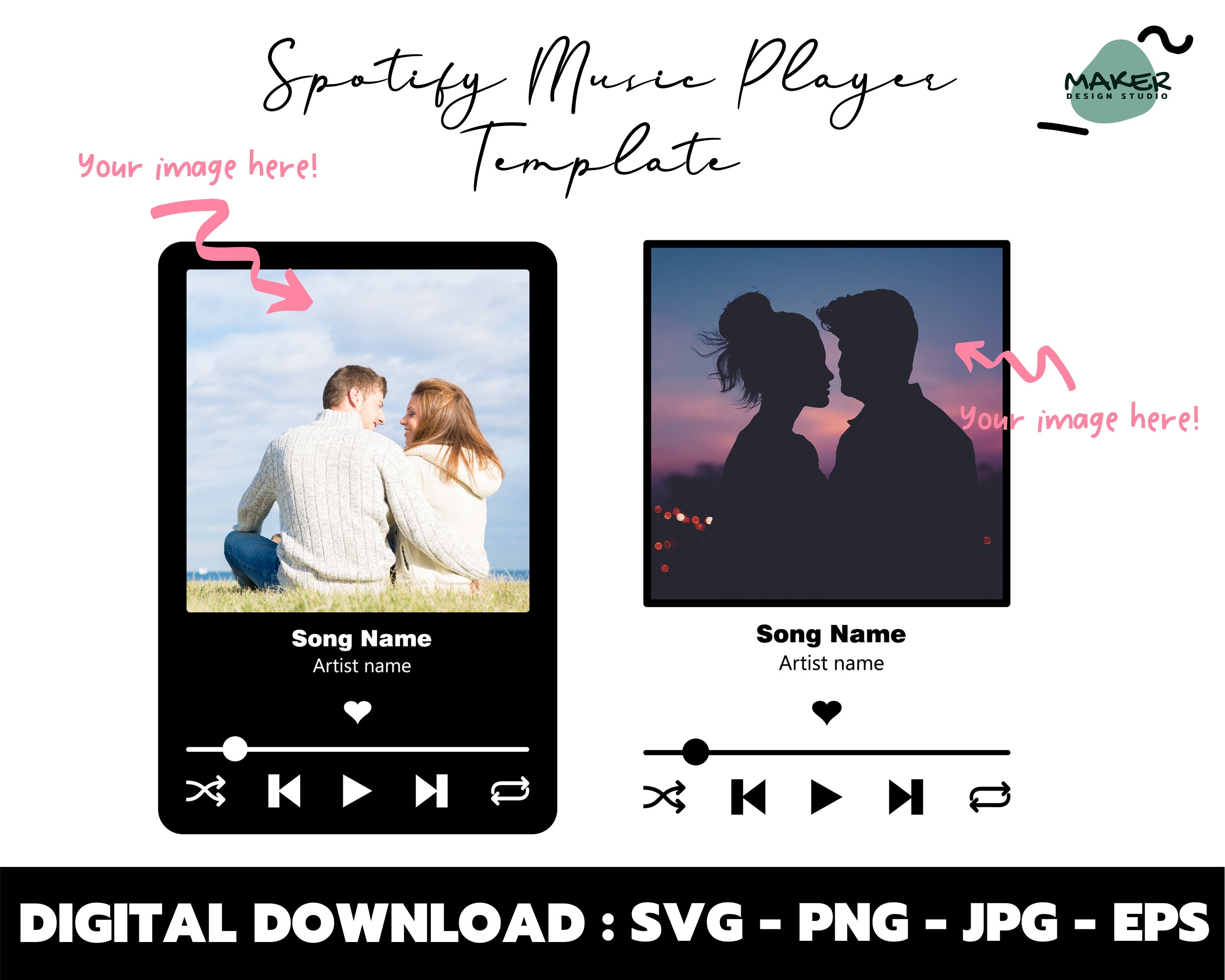 Plantilla de reproductor de música de Spotify, arte de vidrio de Spotify  SVG, archivo de corte para diseño cricut, silueta SVG