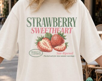 Strawberry Sweetheart, Coquette Soft Girl, Retro Botanical Summer, Vintage Farm Fresh Design (Digital Download)