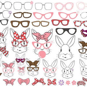 Bunny with Glasses Svg, Bunny with Bow Svg, Easter Bunny Svg, Bunny Svg, Easter Svg, Bunny Cliparts, Bunny Cut Files, Svg Png