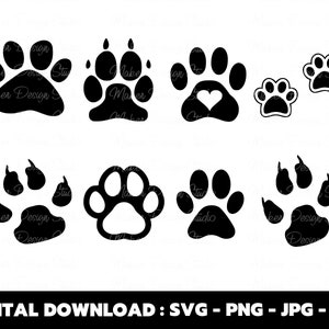 Dieren Paw Print Bundel SVG voor Cricut, Silhouet Ontwerp, Digitale Download, Instant Download