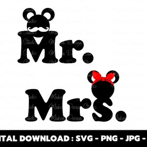 Mr & Mrs Couple Mouse Clipart, SVG Cut File For Cricut, Silhouette Cut File, DIY Digital Download