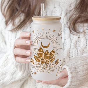 Crystal Stone Mystical 16 oz Can Glass Svg, Mystical Svg, Magic Libbey Full Wrap Svg, Cut File Svg, Sublimation Png