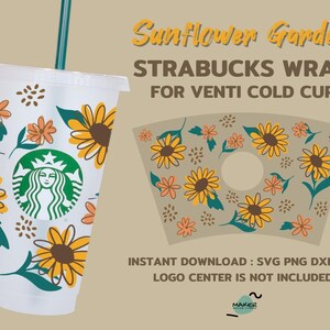 Sunflower Flora 24oz Venti Cold Cup Cutfiles For Cricut Silhouette, Digital Download