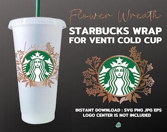 Corona di fiori, Nome Personalizza 24oz Venti Cold Cup Cutfiles per Cricut Silhouette, Download digitale