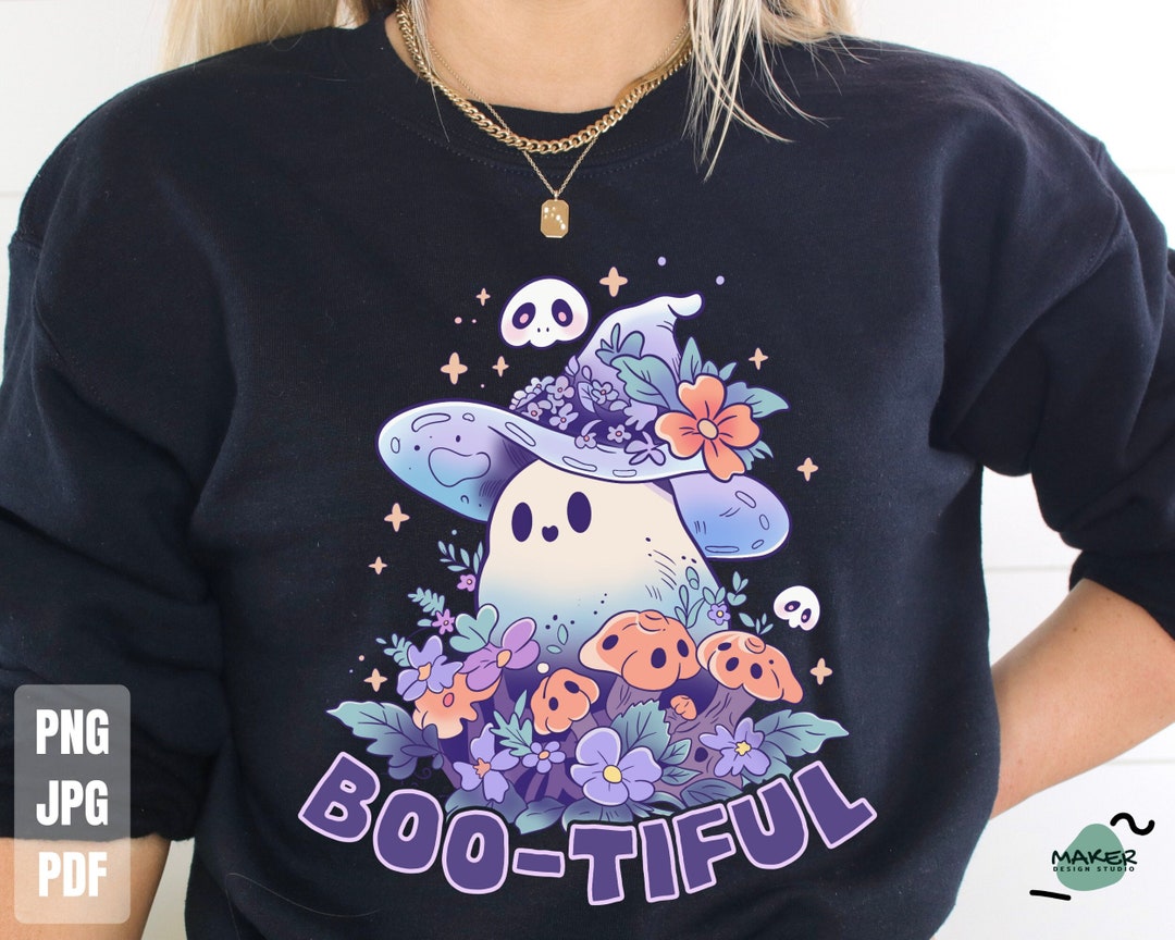 Bootiful Designs Adorable Bootiful Shirt Design Sublimation Png, Cute Ghost Mushroom ...