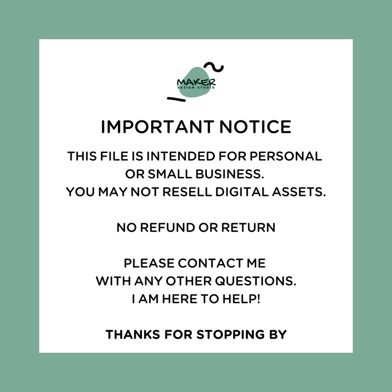 May include: Important notice for personal or small business use. This file is not for resale. No refunds or returns. Please contact the seller with any questions. Thanks for stopping by.