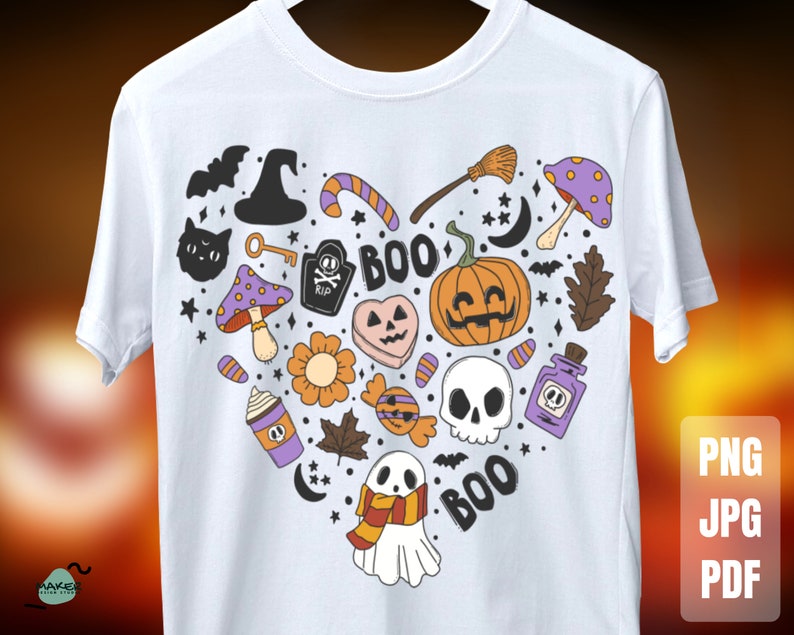 Boo Heart Halloween Cute Doodle Png, Cute Ghost Png, Retro Halloween ...