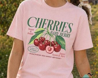 Vintage Michigan Cherries, Retro Cottagecore Cherries Baby Berry, Farmers Market (Digital Download)