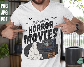 Guardiamo i film horror Halloween Sublimation Png, film spaventosi, maglietta divertente di Halloween, Halloween retrò, Halloween fantasma, file digitali