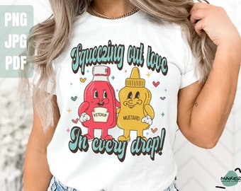 Sublimazione retrò di San Valentino, Ketchup Senape Coppia Png, Coppia di San Valentino, Sublimazione retrò, T-shirt Vday, Whimsical Vday, Download digitale