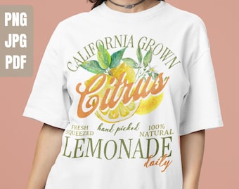 Png di sublimazione della limonata di agrumi coltivati in California, Png fresco di fattoria vintage, Png di limone vintage, Etichetta vintage, File digitali, Png di design della camicia