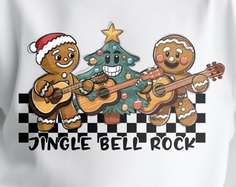 Jingle Bell Rock Christmas Rockstar Png, Divertente Natale Rockstar Sublimazione DTF, Albero di Natale con biscotti di pan di zenzero carino, Download digitale