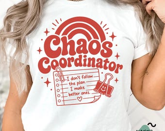 Retro Chaos Coordinator Svg, Funny Groovy Teacher Mom Office Manager Graphic Tee (Digital Download)