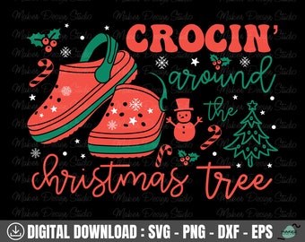 Crocin' Around The Christmas Tree Svg, Crocin Svg, Christmas Sublimation Png, Christmas Shirt Design, File di taglio per Cricut, Download digitale