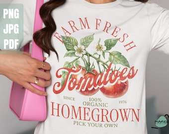 Pomodoro coltivato localmente Sublimazione Png, Vintage Farm Fresh Png, Pomodoro Vintage Png, Etichetta Vintage, File Digitali, Design Maglietta Png