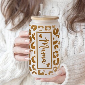 Leopard Print Add Your Own Text 16 oz Can Glass Svg, Leopard Pattern Svg, Leopard Libbey Full Wrap Svg, Leopard Glass Svg, Sublimation Png