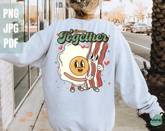 Sublimazione di San Valentino retrò, Png sempre insieme, Coppia di San Valentino, Png di uova fritte e pancetta, Sublimato retrò, T-shirt Vday, Download digitale