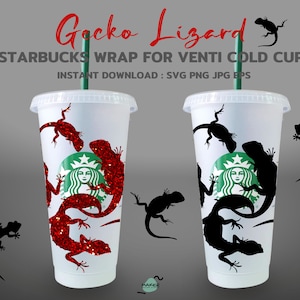 Gecko Lizard 24oz Venti Cold Cup Cutfiles For Cricut Silhouette, Digital Download