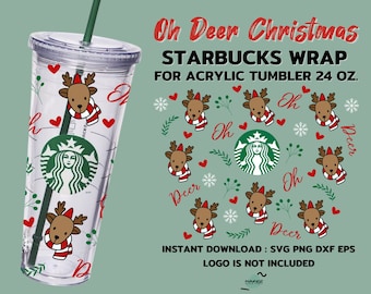 Oh Deer Christmas Coppa acrilica Tumbler 24 Oz., Cutfiles per Cricut Silhouette, Download digitale