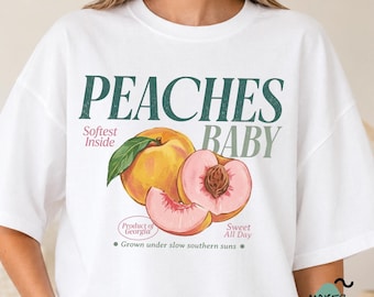 Peaches Baby Graphic Tee, Vintage Fruit Design (Digital Download)