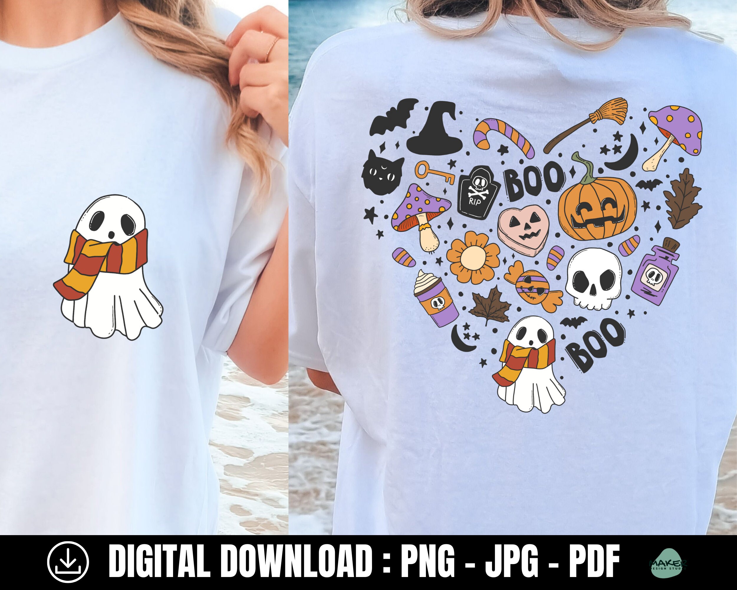 Boo Heart Halloween Cute Doodle Png, Cute Ghost Png, Retro Halloween ...