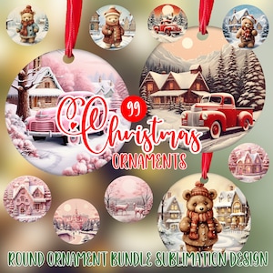Lot de boules de Noël rondes PNG sublimation modèle, décorations de Noël, téléchargement numérique