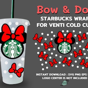 Bow & Dot 24oz Venti Cold Cup Cutfiles For Cricut Silhouette, Digital Download