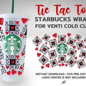 Tic Tac Toe Valentine 24oz Venti Cold Cup Cutfiles For Cricut Silhouette, Digital Download