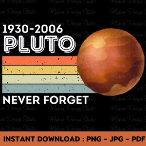 1930-2006 Pluto glöm aldrig png, retro t-shirtdesign sublimeringstryck, direktnedladdning, png jpg pdf