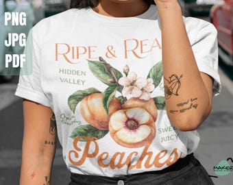 Pesche coltivate localmente Sublimazione Png, Vintage Farm Fresh Png, Vintage Peache Png, Etichetta Vintage, File Digitali, Design Maglietta Png