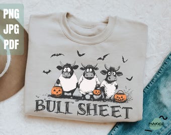 Foglio di toro Halloween Png, mucca fantasma, Halloween divertente, design di sublimazione autunnale, stagione spettrale, maglietta di Halloween del contadino, file digitali
