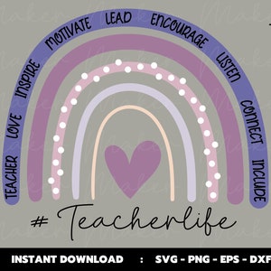 Teacher Life Svg, Love Inspire Motivate Lead Encourage Listen Connect Include Svg, Cutting Files, Cricut Design, Sublimation, Png, Dxf, Eps