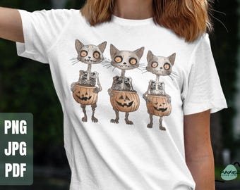 Scheletro Gatti Halloween Sublimazione Png, Gatto Fantasma, Maglietta Divertente Di Halloween, Halloween Retro, Zucca Autunno Halloween, File Digitali