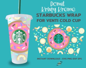 Donut Krispy Kreme 24oz Venti Cold Cup Cutfiles per Cricut Silhouette, Download digitale