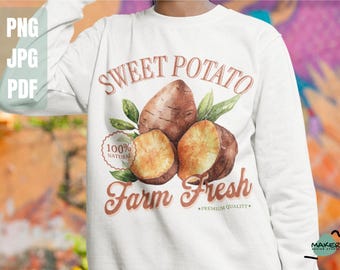 Patata dolce coltivata localmente Sublimazione Png, Vintage Farm Fresh Png, Patata Vintage Png, Etichetta Vintage, File Digitali, Design Maglietta Png