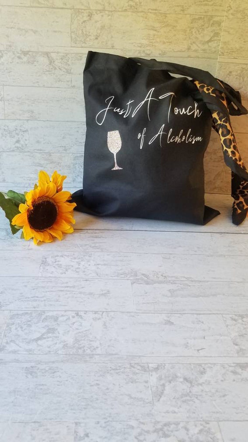 Book Bag Canvas Bag Wine Lover Tote Just A Touch of Alcoholism Wine Lover Gifts Reusable Shopping Bag Wine Lover Canvas Bag